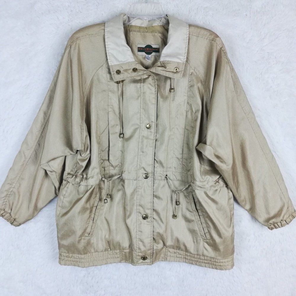 Outbrook Womens Jacket Windbreaker Gold Lightweight Snap‎ Front Collared Plus 1X
